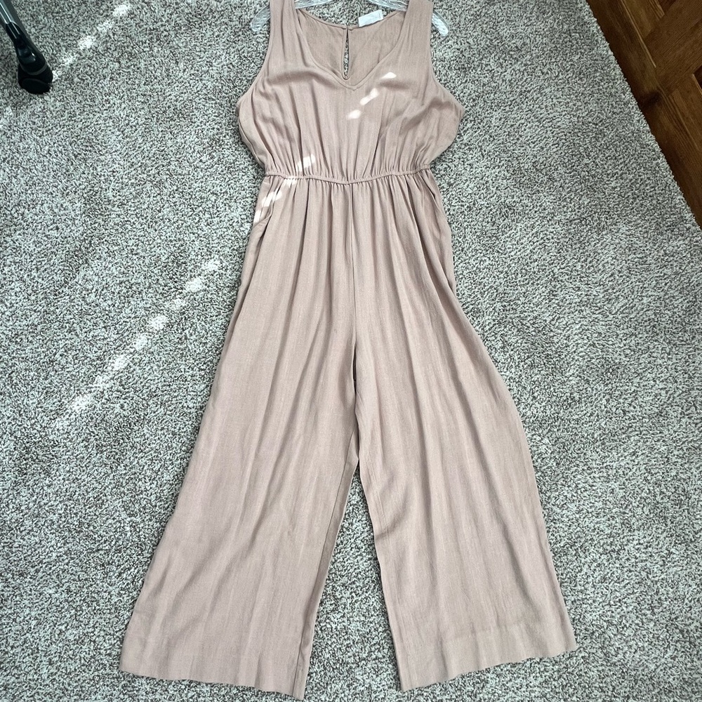 Double Zero Tan Wide-Leg Jumpsuit with V-Neckline